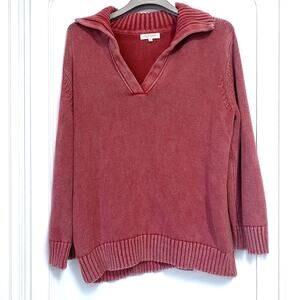 DEMYLEE Collared Cotton Sweater in Faded Red Size S